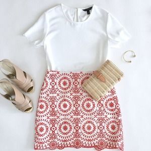 Ann Taylor Loft Embroidered Womens Mini Skirt Floral Cotton Orange Lined Size 10